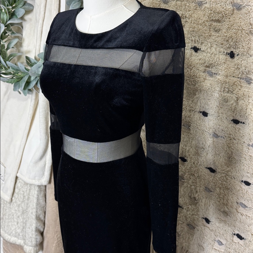 BETSY & ADAM black full length 
Illusion Velvet Sheath Gown size 0 - Picture 4 of 10